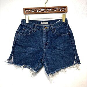 Riders Relaxed Jean Shorts Raw Hem Cutoffs Mom Style Dark Wash Blue Womens 8P
